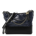 Aged Calfskin Quilted Medium Gabrielle Hobo Navy Black