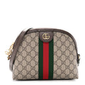 GG Supreme Monogram Textured Dollar Calfskin Web Small Ophidia Dome Shoulder Bag Beige Ebony New Acero