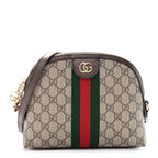 GG Supreme Monogram Textured Dollar Calfskin Web Small Ophidia Dome Shoulder Bag Beige Ebony New Acero