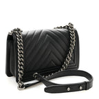 Caviar Chevron Quilted Medium Boy Flap Black