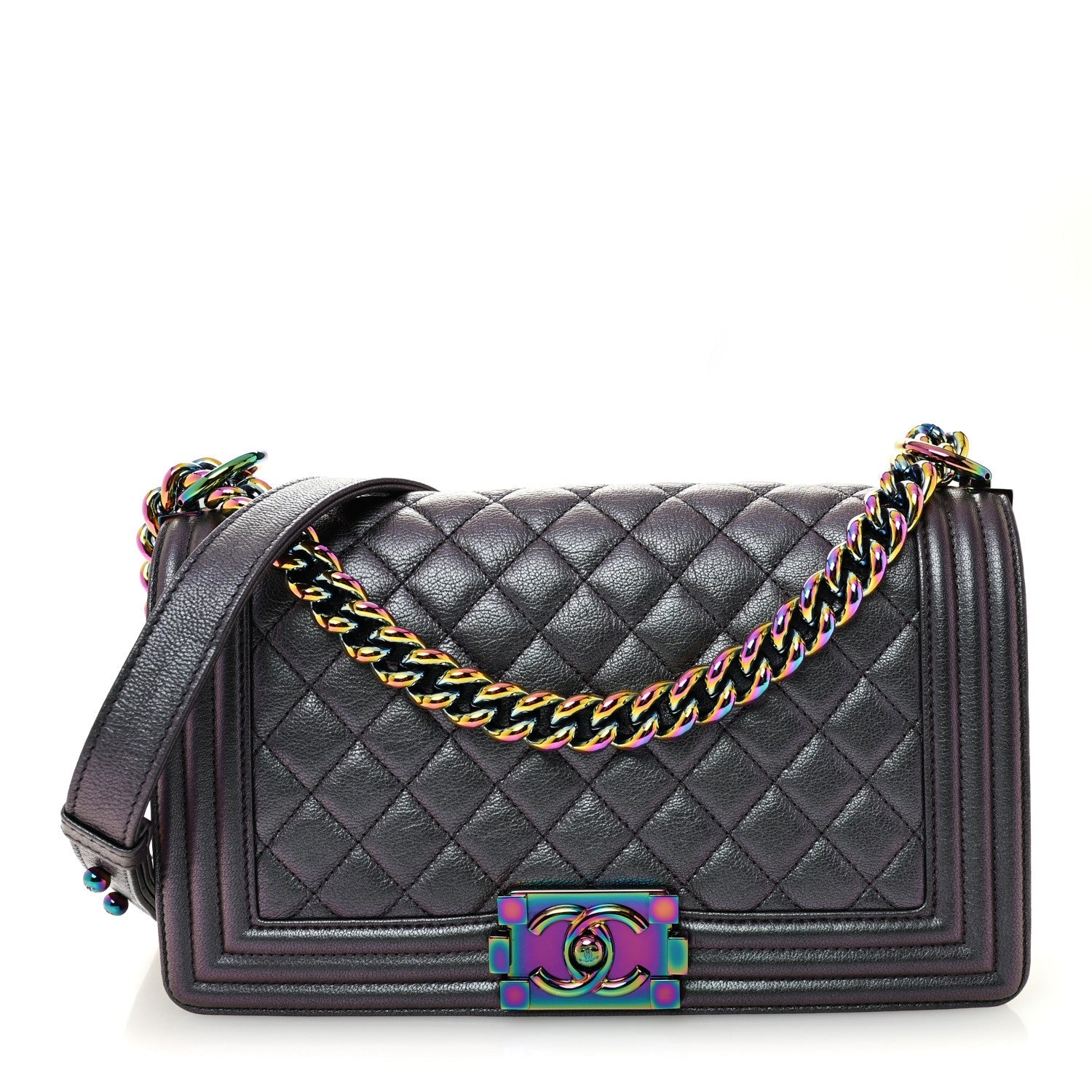 Iridescent Goatskin Quilted Medium Boy Flap Purple