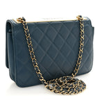 Lambskin Quilted Trendy CC Wallet On Chain WOC Blue