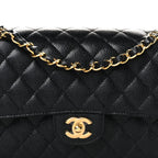 Caviar Quilted Medium Double Flap Black