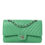 Caviar Chevron Quilted Medium Double Flap Green