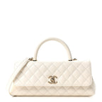 Caviar Quilted Maxi East West Coco Handle Flap White