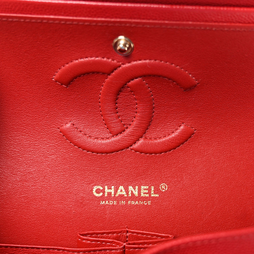 Caviar Quilted Medium Double Flap Red