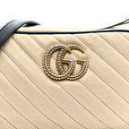 Vintage Effect Calfskin Matelasse Diagonal Small Torchon GG Marmont Chain Shoulder Bag Mystic White Blue Agata