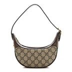 GG Supreme Monogram Textured Calfskin Web Mini Ophidia Half Moon Hobo Beige Ebony New Acero