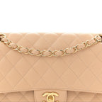 Caviar Quilted Medium Double Flap Beige