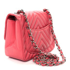 Lambskin Chevron Quilted Mini Square Flap Pink