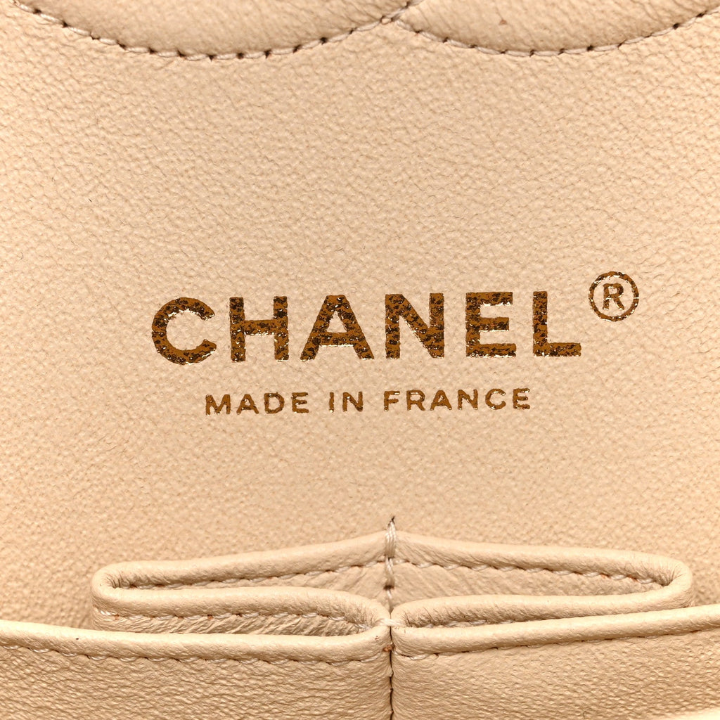 Caviar Quilted Medium Double Flap Light Beige