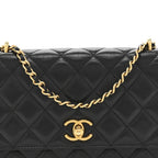 Shiny Lambskin Quilted Dynasty Wallet On Chain WOC Black