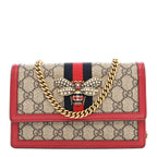 GG Supreme Monogram Web Queen Margaret Chain Wallet Red