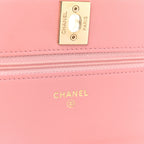 Lambskin Chevron Quilted Trendy CC Wallet On Chain WOC Pink