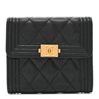Caviar Quilted Compact Boy Wallet Black