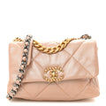 Shiny Lambskin Quilted Medium Chanel 19 Flap Beige