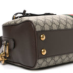 GG Supreme Monogram Textured Dollar Calfskin Web Medium Savoy Bowling Bag Beige Ebony New Acero