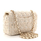 Tweed Quilted Mini Rectangular Flap Off White