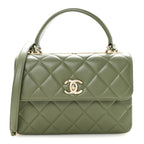 Lambskin Quilted Small Trendy CC Flap Dual Handle Bag Green