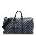 Calfskin Shadow Monogram Keepall Bandouliere 50 Ink Blue White