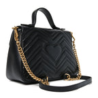 Calfskin Matelasse Small GG Marmont Top Handle Shoulder Bag Black
