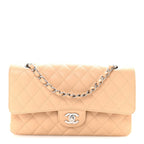 Caviar Quilted Medium Double Flap Beige