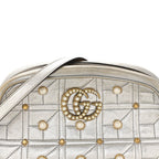Metallic Calfskin Matelasse Studded Small Pearly GG Marmont Chain Shoulder Bag Silver
