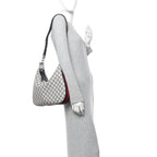 GG Supreme Monogram Textured Calfskin Web Large Attache Shoulder Bag Beige Blue