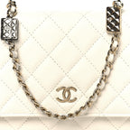 Shiny Caviar Quilted Flap Charm Wallet On Chain WOC White