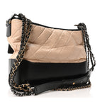 Aged Calfskin Quilted Medium Gabrielle Hobo Beige Black
