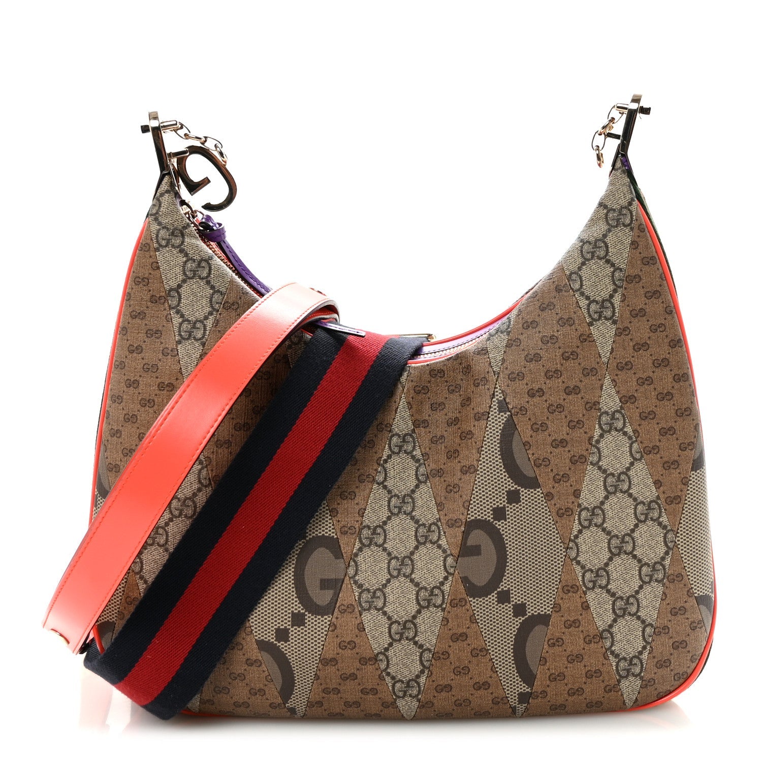 GG Supreme Monogram Mix Monogram Web Patchwork Large Attache Shoulder Bag Beige Multicolor