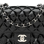 Patent Calfskin Quilted Mini Square Flap Black