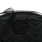 Calfskin Matelasse Monochrome Small GG Marmont Chain Shoulder Bag Black