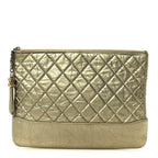 Metallic Aged Calfskin Quilted Medium Gabrielle Cosmetic Case  Gold