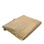Metallic Calfskin Crocodile Embossed Medium Gabrielle Cosmetic Case Gold