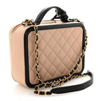 Caviar Quilted Medium CC Filigree Vanity Case Beige Black