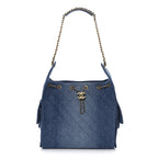 Washed Denim Quilted Medium Chanel 25 Handbag Blue