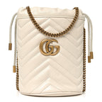Calfskin Matelasse Mini GG Marmont 2.0 Bucket Bag White