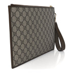 GG Supreme Monogram Azalea Calfskin Retro Interlocking G Wristlet Pouch Beige Ebony Brown Sugar
