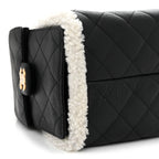 Crumpled Sheepskin Shearling Quilted Small Chanel 25 Handbag Black White
