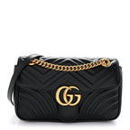 Calfskin Matelasse Small GG Marmont Shoulder Bag Black