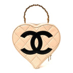Patent Quilted CC Barbie Heart Vanity Case Beige