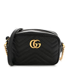 Calfskin Matelasse Mini GG Marmont Chain Shoulder Bag Black