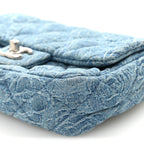 Denim Quilted Camellia Sweetheart Mini Rectangular Flap Blue