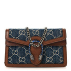 New Denim GG Monogram Dollar Calfskin Enamel Super Mini Dionysus Shoulder Bag Blue Tea Cuir Epilog Electric Blue