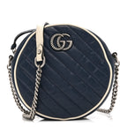 Azalea Calfskin Matelasse Diagonal Mini Torchon GG Marmont Round Shoulder Bag Blue Agata Mystic White