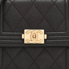 Caviar Quilted Boy Card Holder On Chain Black