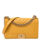Lambskin Quilted Medium Boy Flap Yellow