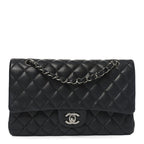 Iridescent Caviar Quilted Medium Double Flap Black