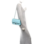 Lambskin Quilted Medium Double Flap Light Blue